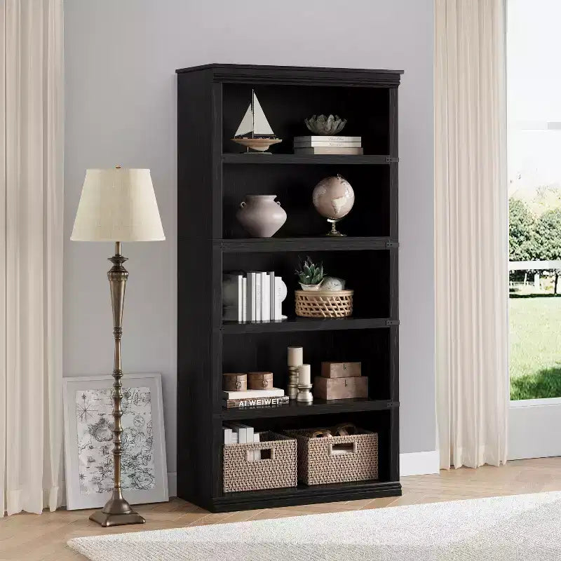 Modern Wooden Bookcase Floor Standing Open Shelf Display Storage Unit for Home Office Library Living Room