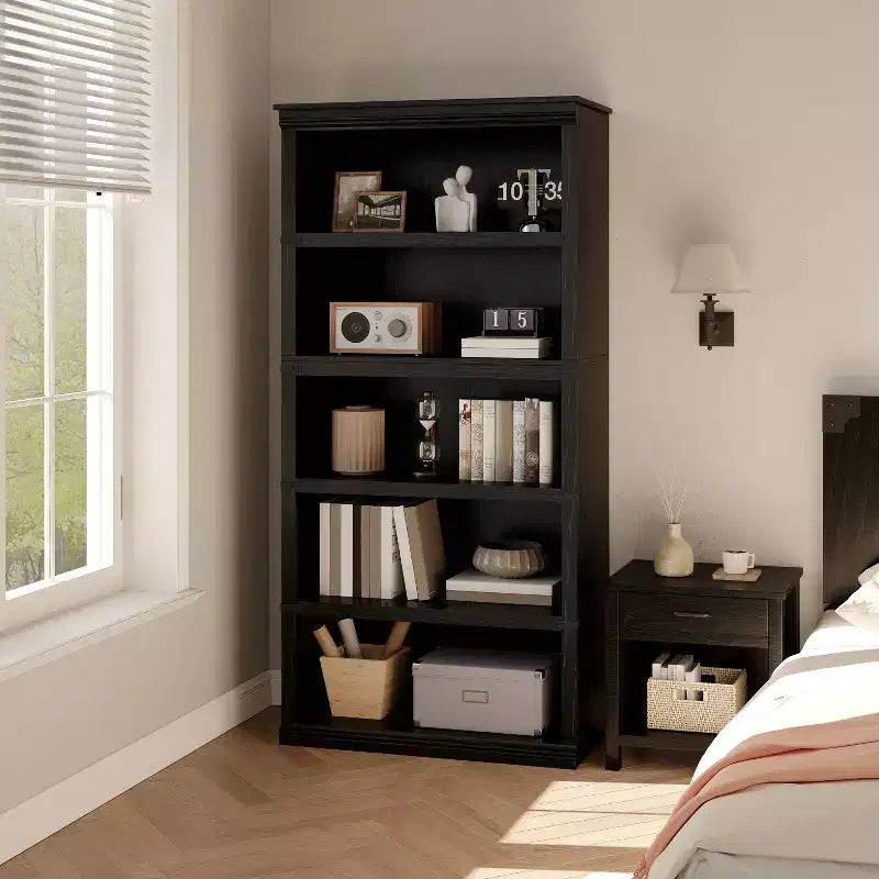 Modern Wooden Bookcase Floor Standing Open Shelf Display Storage Unit for Home Office Library Living Room