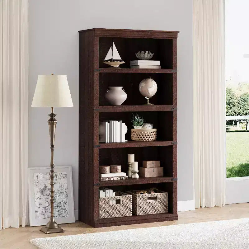 Modern Wooden Bookcase Floor Standing Open Shelf Display Storage Unit for Home Office Library Living Room