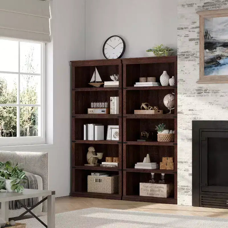 Modern Wooden Bookcase Floor Standing Open Shelf Display Storage Unit for Home Office Library Living Room