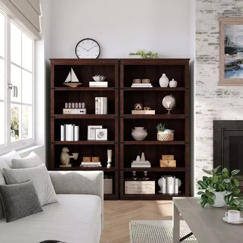 Modern Wooden Bookcase Floor Standing Open Shelf Display Storage Unit for Home Office Library Living Room