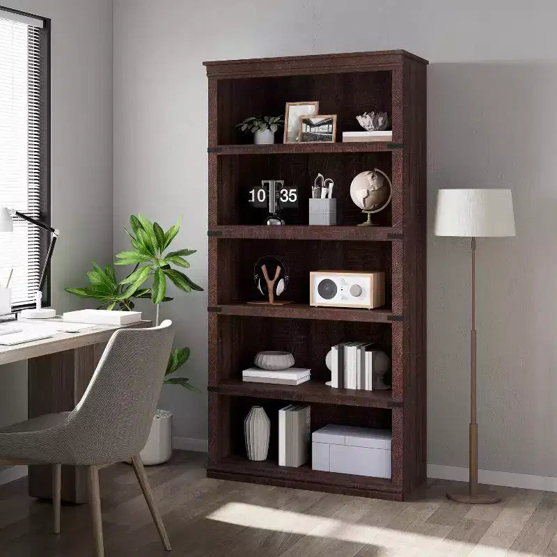 Modern Wooden Bookcase Floor Standing Open Shelf Display Storage Unit for Home Office Library Living Room