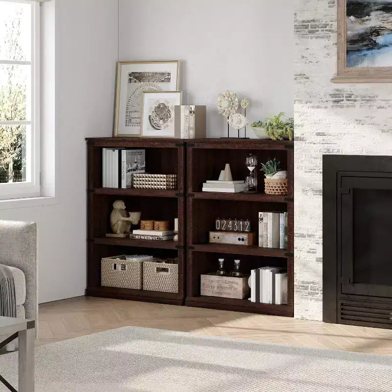 Modern Wooden Bookcase Floor Standing Open Shelf Display Storage Unit for Home Office Library Living Room