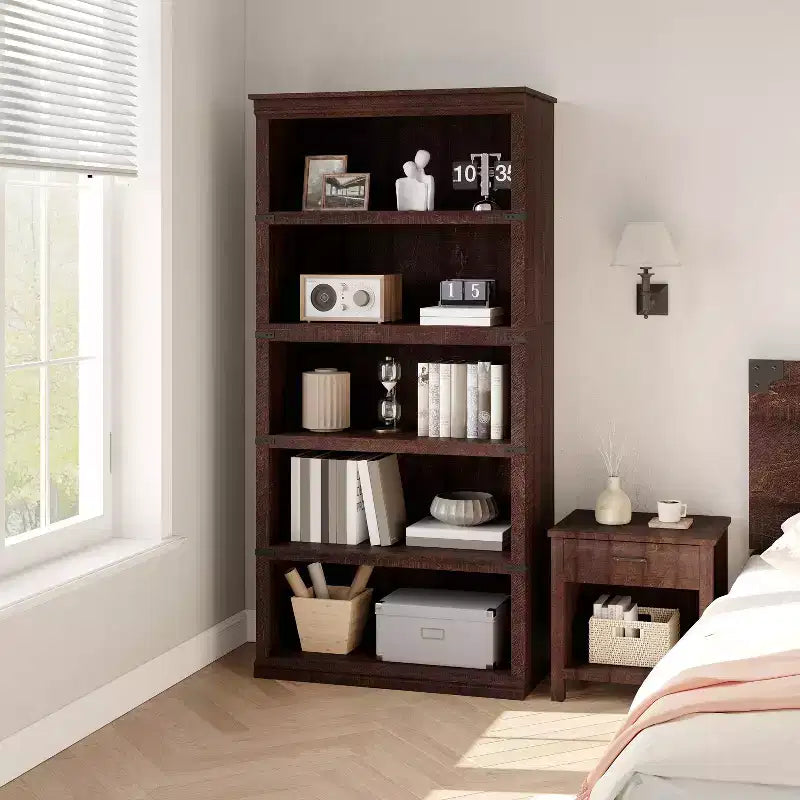 Modern Wooden Bookcase Floor Standing Open Shelf Display Storage Unit for Home Office Library Living Room