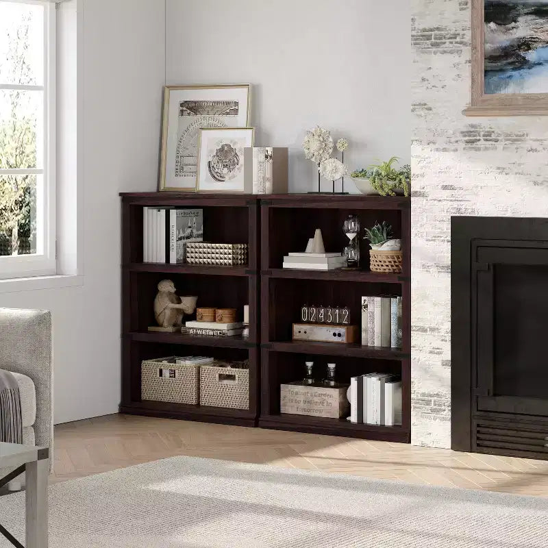Modern Wooden Bookcase Floor Standing Open Shelf Display Storage Unit for Home Office Library Living Room
