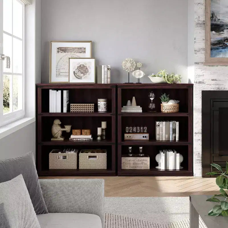 Modern Wooden Bookcase Floor Standing Open Shelf Display Storage Unit for Home Office Library Living Room