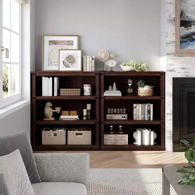 Modern Wooden Bookcase Floor Standing Open Shelf Display Storage Unit for Home Office Library Living Room
