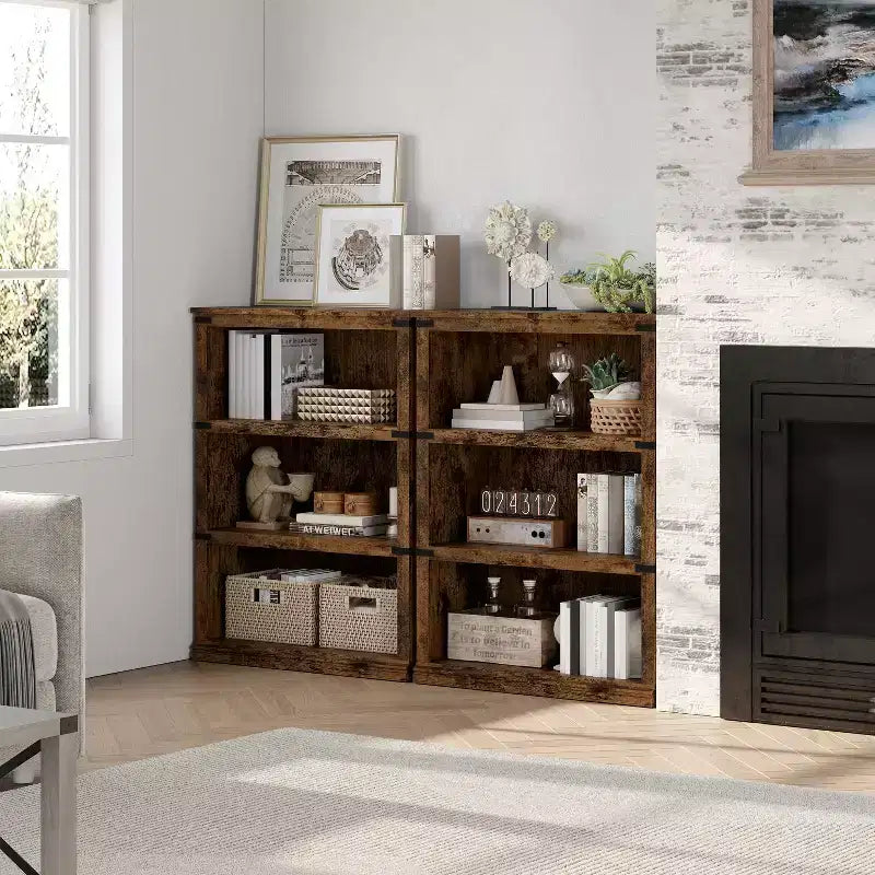 Modern Wooden Bookcase Floor Standing Open Shelf Display Storage Unit for Home Office Library Living Room
