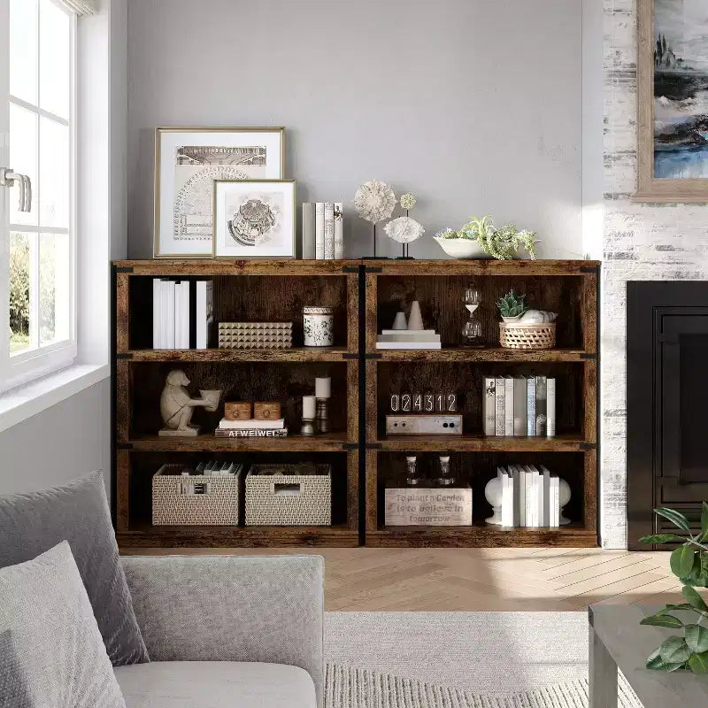 Modern Wooden Bookcase Floor Standing Open Shelf Display Storage Unit for Home Office Library Living Room