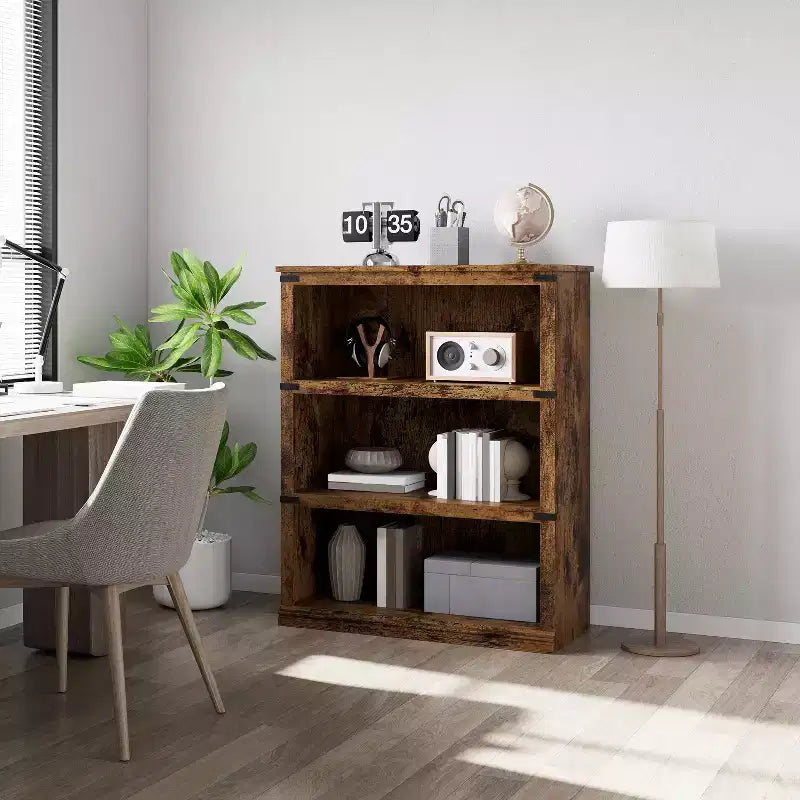 Modern Wooden Bookcase Floor Standing Open Shelf Display Storage Unit for Home Office Library Living Room