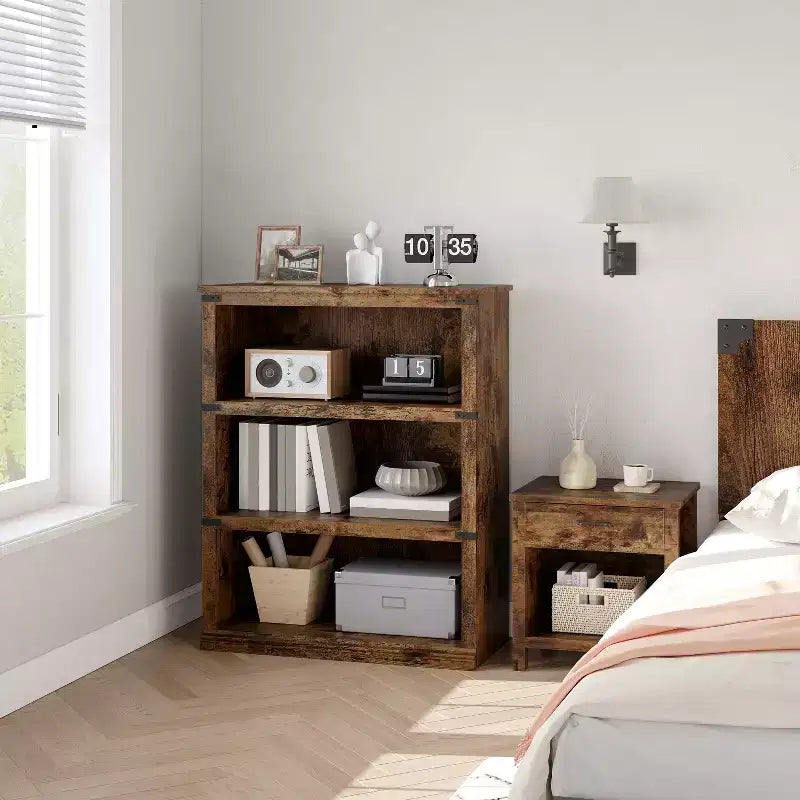 Modern Wooden Bookcase Floor Standing Open Shelf Display Storage Unit for Home Office Library Living Room