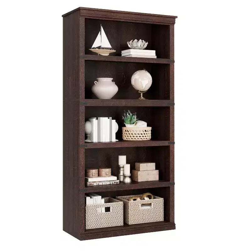 Modern Wooden Bookcase Floor Standing Open Shelf Display Storage Unit for Home Office Library Living Room