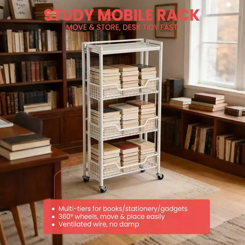 4-Tier Foldable Utility Kitchen Organizer and Storage Cart with Baskets, Rolling Pantry Kitchen Cart on Wheels for Fruit, Potato, Vegetable, Snack