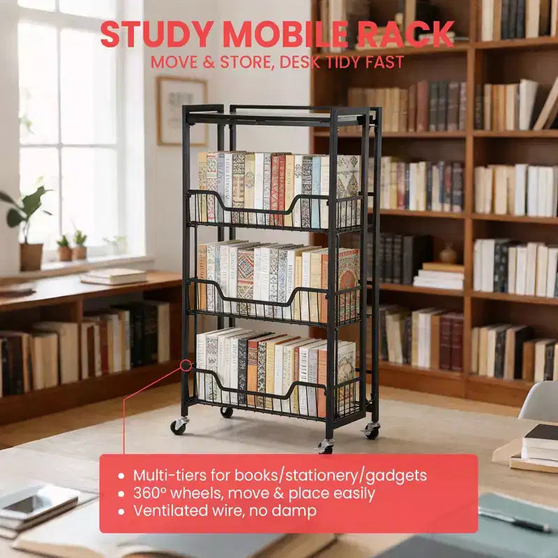 4-Tier Foldable Utility Kitchen Organizer and Storage Cart with Baskets, Rolling Pantry Kitchen Cart on Wheels for Fruit, Potato, Vegetable, Snack
