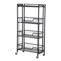 4-Tier Foldable Utility Kitchen Organizer and Storage Cart with Baskets, Rolling Pantry Kitchen Cart on Wheels for Fruit, Potato, Vegetable, Snack