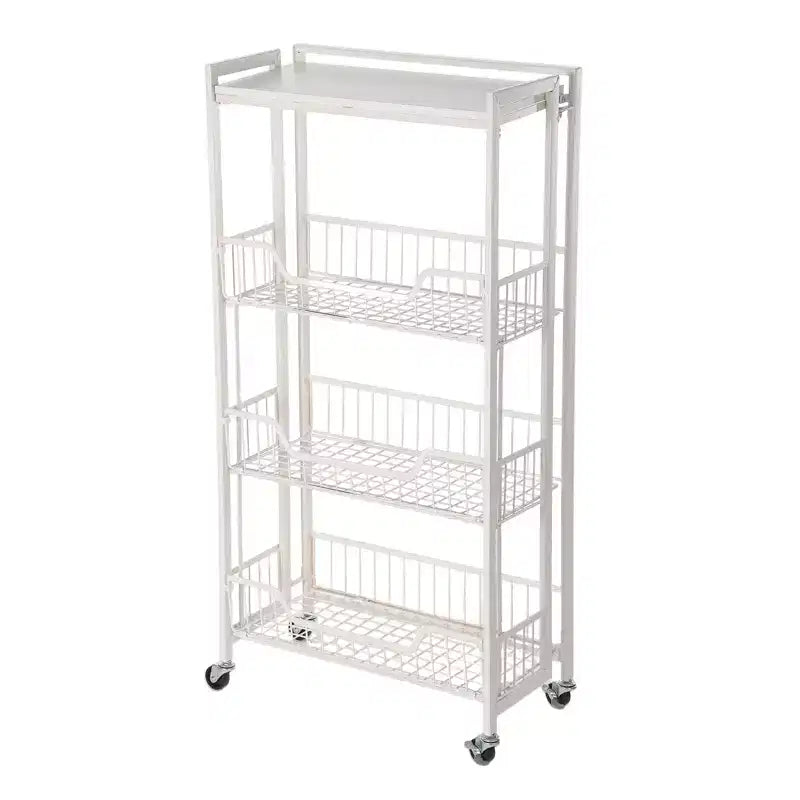 4-Tier Foldable Utility Kitchen Organizer and Storage Cart with Baskets, Rolling Pantry Kitchen Cart on Wheels for Fruit, Potato, Vegetable, Snack
