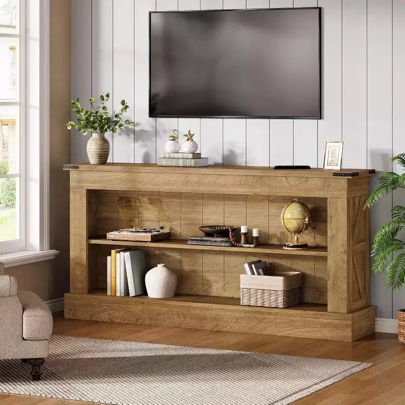 Lantine 63-Inch Long Console Table, Narrow Entry Table with Shelves for Entryway, Living Room, Farmhouse Sofa Behind Couch, Foyer, Hallway, Brown