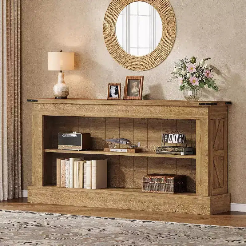 Lantine 63-Inch Long Console Table, Narrow Entry Table with Shelves for Entryway, Living Room, Farmhouse Sofa Behind Couch, Foyer, Hallway, Brown