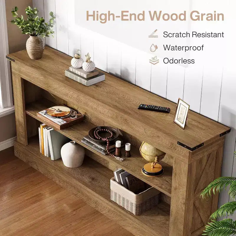 Lantine 63-Inch Long Console Table, Narrow Entry Table with Shelves for Entryway, Living Room, Farmhouse Sofa Behind Couch, Foyer, Hallway, Brown