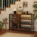 Coffee Bar Cabinet, 42/47 in Industrial Wood Liquor Cabinet with Lights & Power Outlets