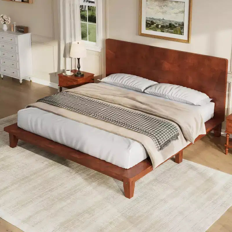 Full/Queen/King Size Platform Bed Frame with Headboard, Mid-Century Modern Style Bed Frame - ModernLuxe