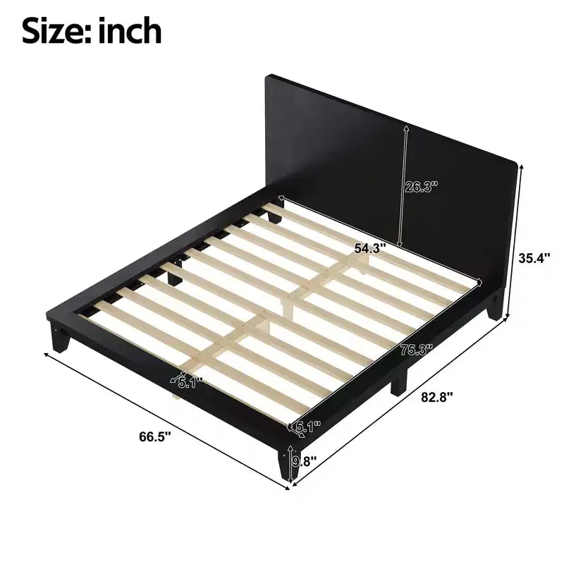 Full/Queen/King Size Platform Bed Frame with Headboard, Mid-Century Modern Style Bed Frame - ModernLuxe