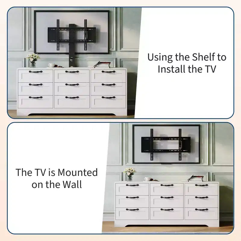 65 Modern TV Stand with Mount for 75 Inch TV, 9 Drawer Adjustable Height Media Console,Sturdy MDF Entertainment Center