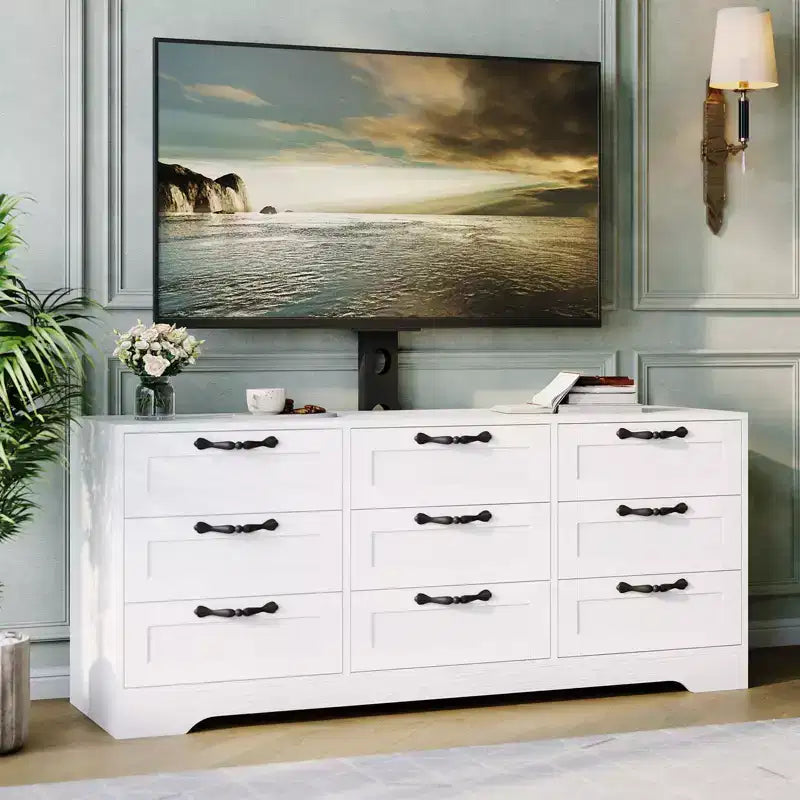 65 Modern TV Stand with Mount for 75 Inch TV, 9 Drawer Adjustable Height Media Console,Sturdy MDF Entertainment Center