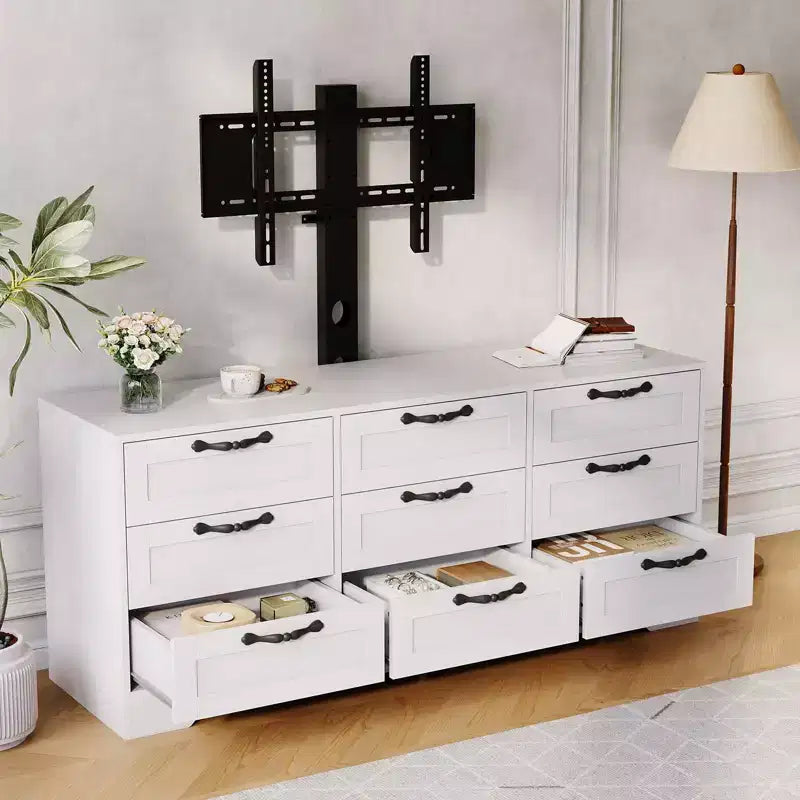 65 Modern TV Stand with Mount for 75 Inch TV, 9 Drawer Adjustable Height Media Console,Sturdy MDF Entertainment Center