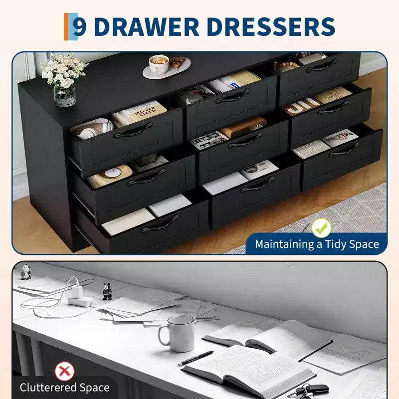 65 Modern TV Stand with Mount for 75 Inch TV, 9 Drawer Adjustable Height Media Console,Sturdy MDF Entertainment Center