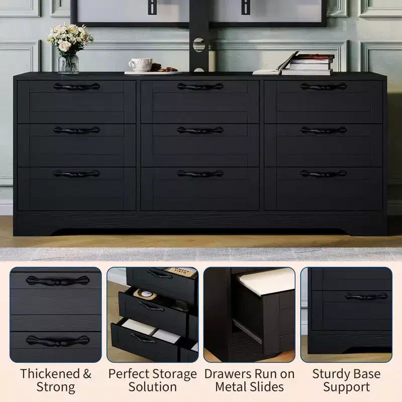 65 Modern TV Stand with Mount for 75 Inch TV, 9 Drawer Adjustable Height Media Console,Sturdy MDF Entertainment Center