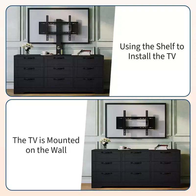 65 Modern TV Stand with Mount for 75 Inch TV, 9 Drawer Adjustable Height Media Console,Sturdy MDF Entertainment Center
