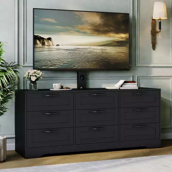 65 Modern TV Stand with Mount for 75 Inch TV, 9 Drawer Adjustable Height Media Console,Sturdy MDF Entertainment Center
