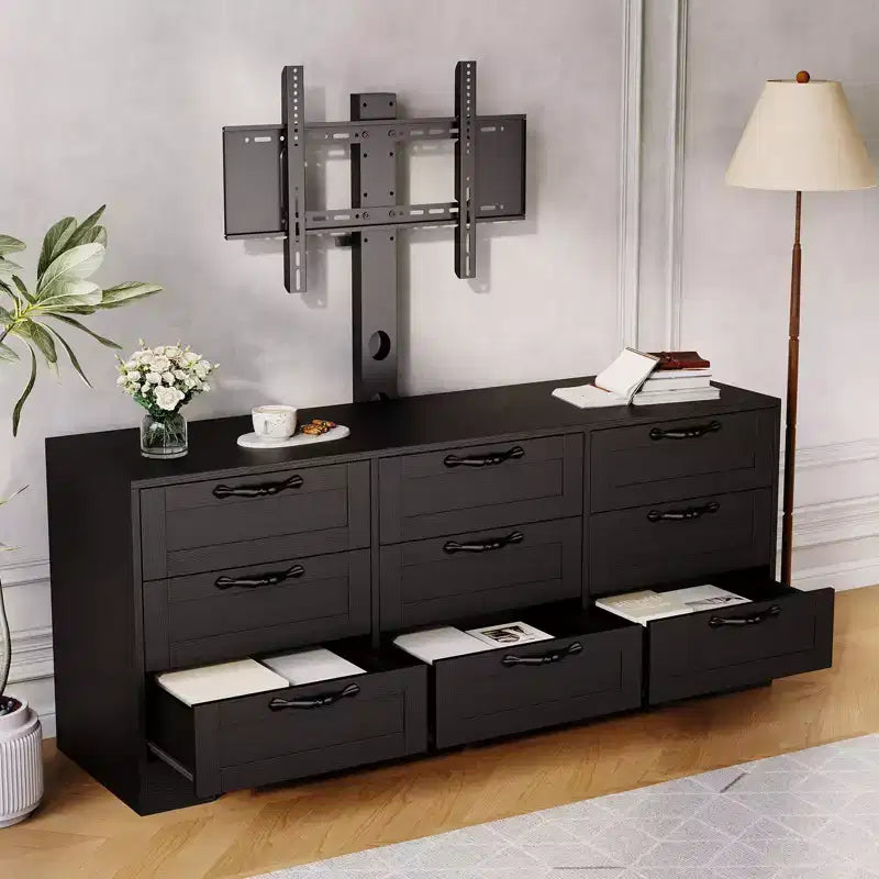 65 Modern TV Stand with Mount for 75 Inch TV, 9 Drawer Adjustable Height Media Console,Sturdy MDF Entertainment Center
