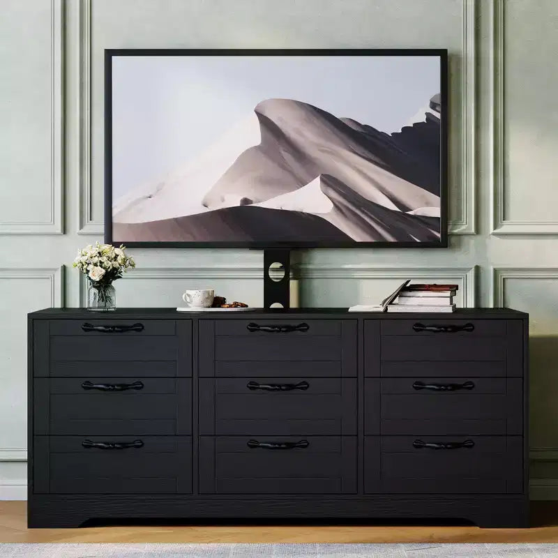 65 Modern TV Stand with Mount for 75 Inch TV, 9 Drawer Adjustable Height Media Console,Sturdy MDF Entertainment Center