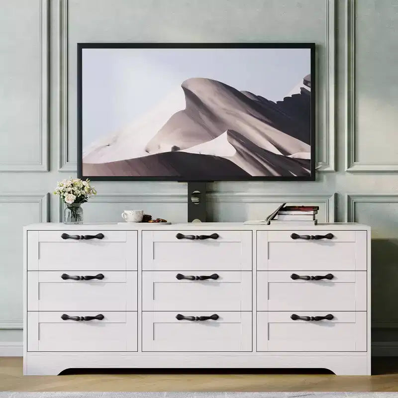 65 Modern TV Stand with Mount for 75 Inch TV, 9 Drawer Adjustable Height Media Console,Sturdy MDF Entertainment Center
