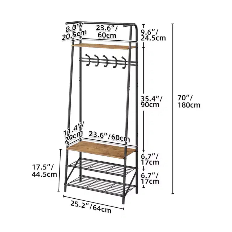 Hall Tree with Bench and Shoe Storage, 4-in-1 Coat Rack Entryway Bench,Hallway Organizer with Metal Frame for Entryway, Living Room, Bedroom