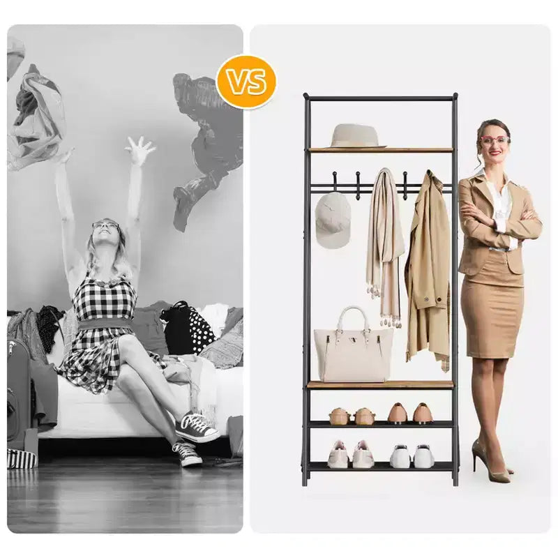 Hall Tree with Bench and Shoe Storage, 4-in-1 Coat Rack Entryway Bench,Hallway Organizer with Metal Frame for Entryway, Living Room, Bedroom