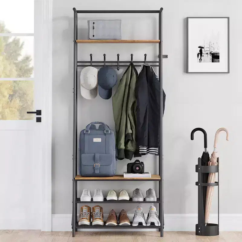 Hall Tree with Bench and Shoe Storage, 4-in-1 Coat Rack Entryway Bench,Hallway Organizer with Metal Frame for Entryway, Living Room, Bedroom