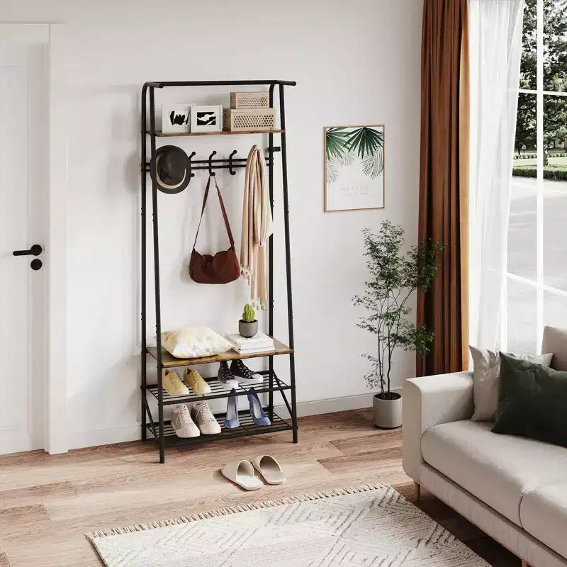 Hall Tree with Bench and Shoe Storage, 4-in-1 Coat Rack Entryway Bench,Hallway Organizer with Metal Frame for Entryway, Living Room, Bedroom