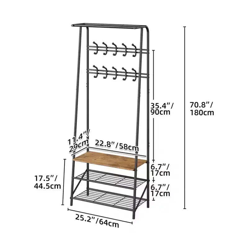 Hall Tree with Bench and Shoe Storage, 4-in-1 Coat Rack Entryway Bench,Hallway Organizer with Metal Frame for Entryway, Living Room, Bedroom