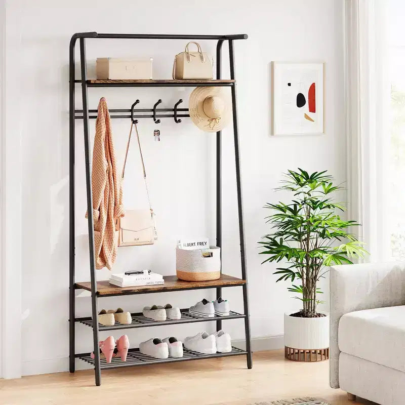 Hall Tree with Bench and Shoe Storage, 4-in-1 Coat Rack Entryway Bench,Hallway Organizer with Metal Frame for Entryway, Living Room, Bedroom