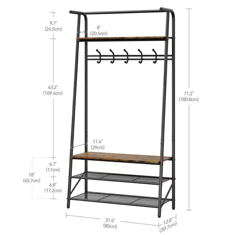 Hall Tree with Bench and Shoe Storage, 4-in-1 Coat Rack Entryway Bench,Hallway Organizer with Metal Frame for Entryway, Living Room, Bedroom
