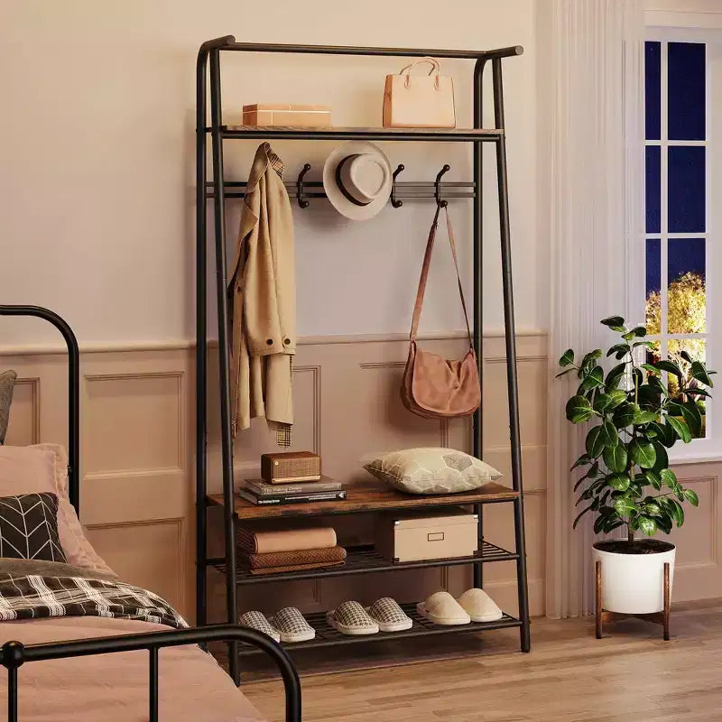 Hall Tree with Bench and Shoe Storage, 4-in-1 Coat Rack Entryway Bench,Hallway Organizer with Metal Frame for Entryway, Living Room, Bedroom