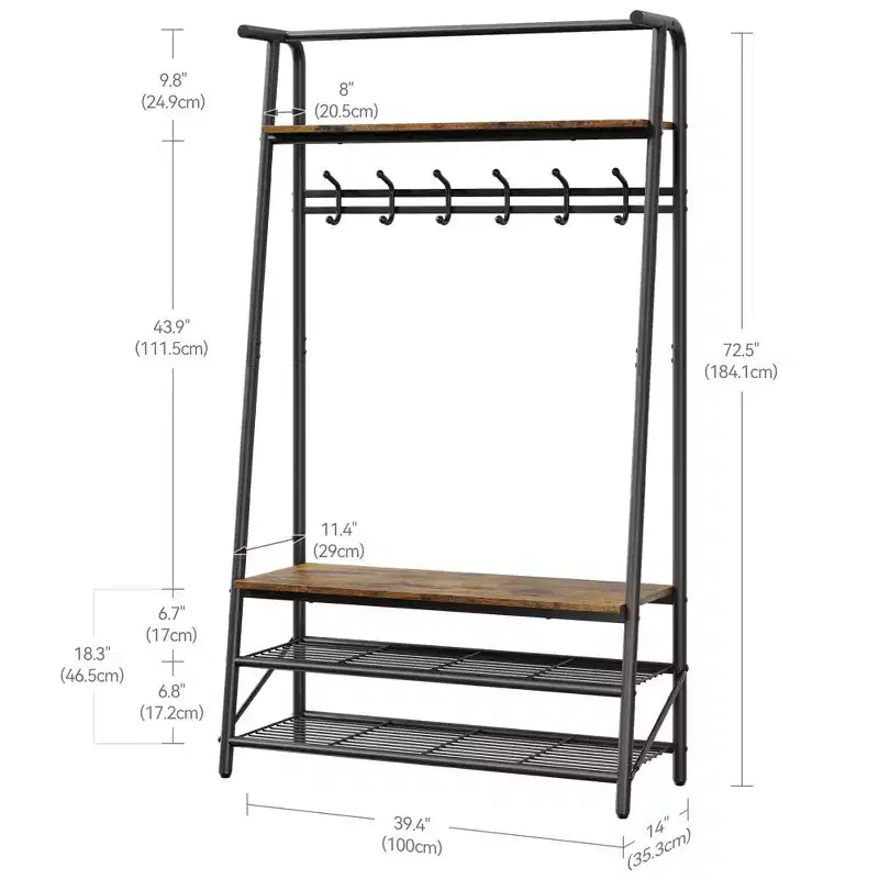 Hall Tree with Bench and Shoe Storage, 4-in-1 Coat Rack Entryway Bench,Hallway Organizer with Metal Frame for Entryway, Living Room, Bedroom