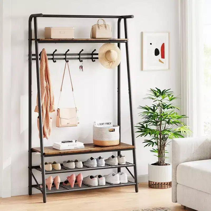 Hall Tree with Bench and Shoe Storage, 4-in-1 Coat Rack Entryway Bench,Hallway Organizer with Metal Frame for Entryway, Living Room, Bedroom