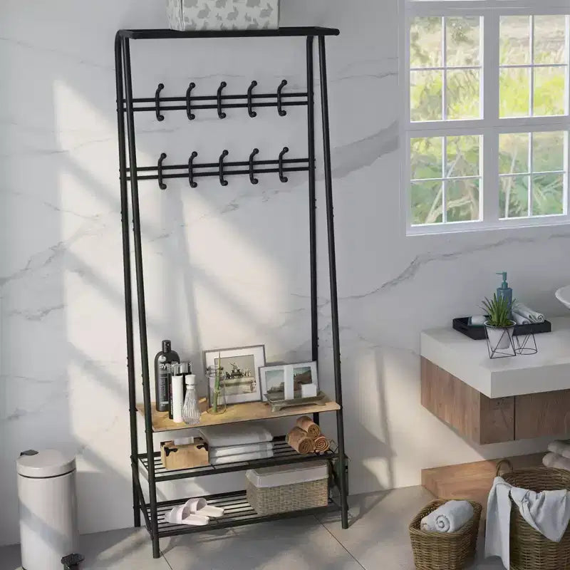 Hall Tree with Bench and Shoe Storage, 4-in-1 Coat Rack Entryway Bench,Hallway Organizer with Metal Frame for Entryway, Living Room, Bedroom