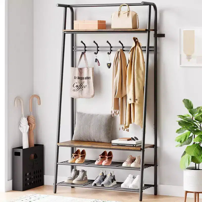 Hall Tree with Bench and Shoe Storage, 4-in-1 Coat Rack Entryway Bench,Hallway Organizer with Metal Frame for Entryway, Living Room, Bedroom