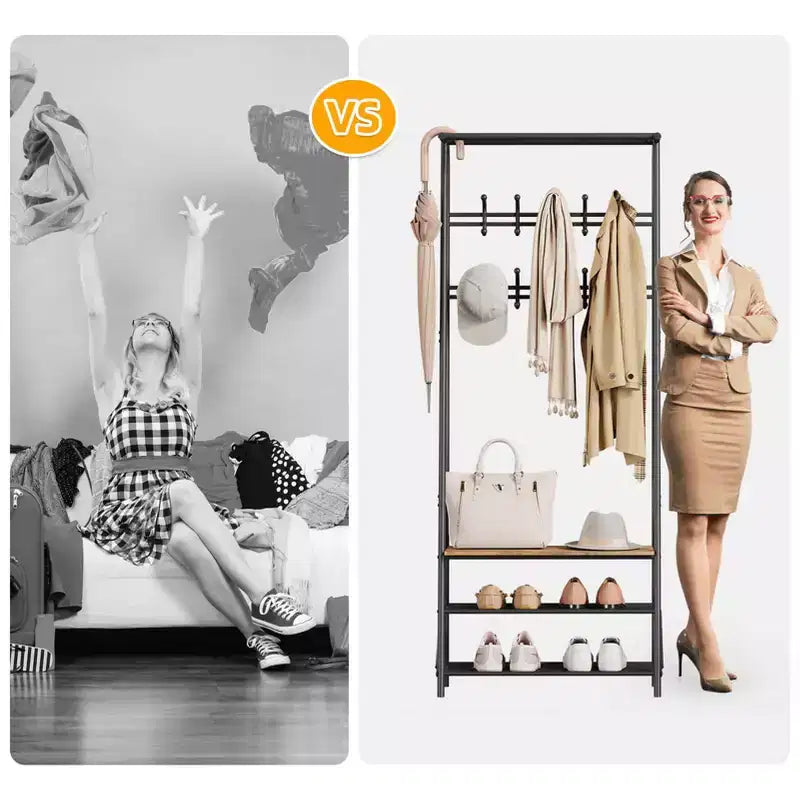 Hall Tree with Bench and Shoe Storage, 4-in-1 Coat Rack Entryway Bench,Hallway Organizer with Metal Frame for Entryway, Living Room, Bedroom