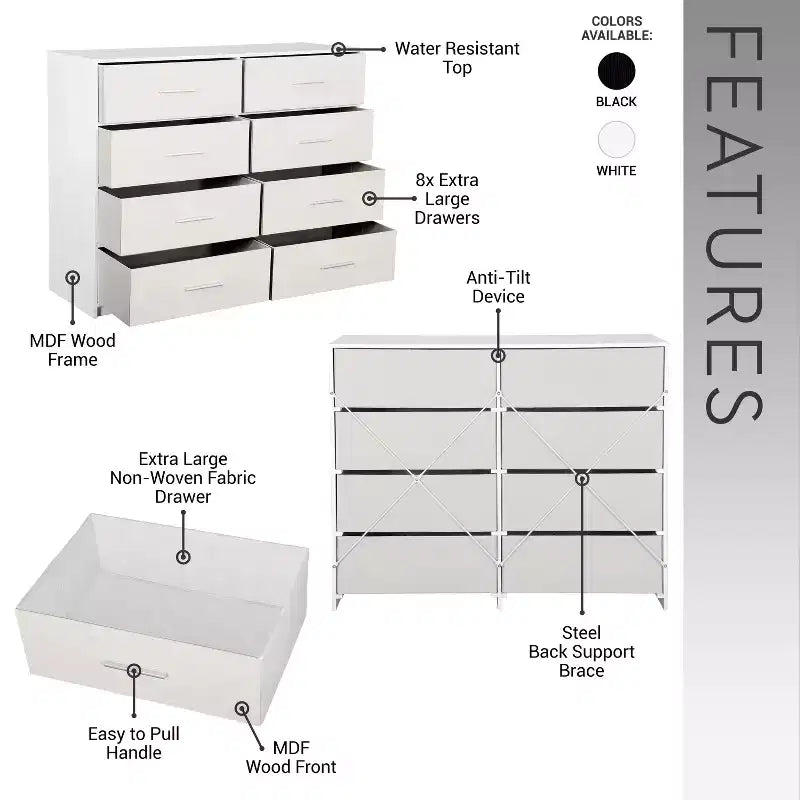 GDFStudio Quitterie 44.5'' Modern 8-Drawer Dresser